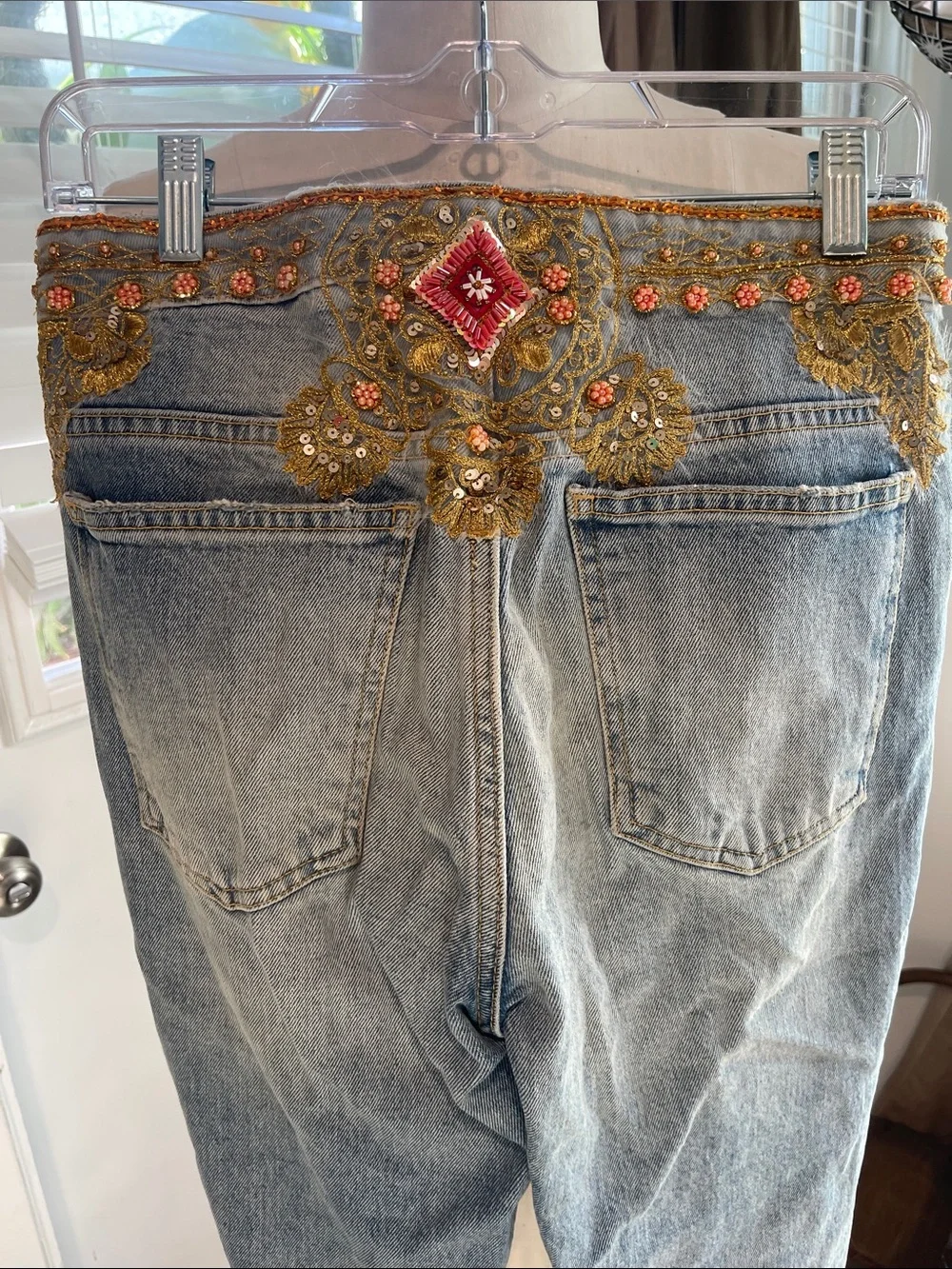 Beautiful Free People Embellished and Embroidered High-Waist Jeans